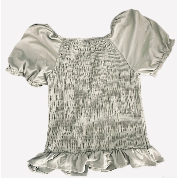 Btween Smocked Olive Green Glitter Short Sleeve Top Girls Size 10 Cap Sleeve - Picture 2 of 6